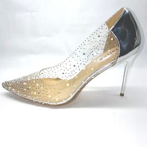 Naiyee Women's Rhinestone Clear Silver Pointed Toe Stiletto Heels Pump Size 9